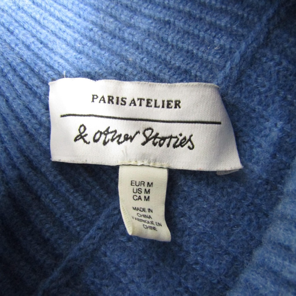 & Other Stories Cozy Blue Mock Neck Turtleneck Sweater Thick Warm Knit / Medium - Picture 2 of 6